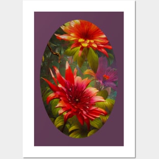 Vibrant Colorful Large Tropical Fantasy Flowers Artwork Posters and Art